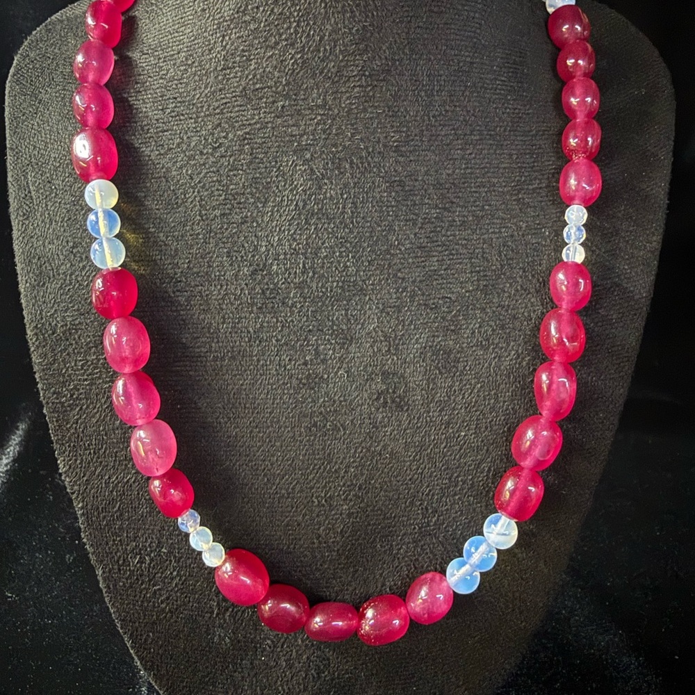 Ruby Dyed Jade and Opalite Necklace